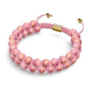 Nogu Dusty Pink Strawberry Sherbet 18k Gold Jade Bead Vitality Bracelet BFF New